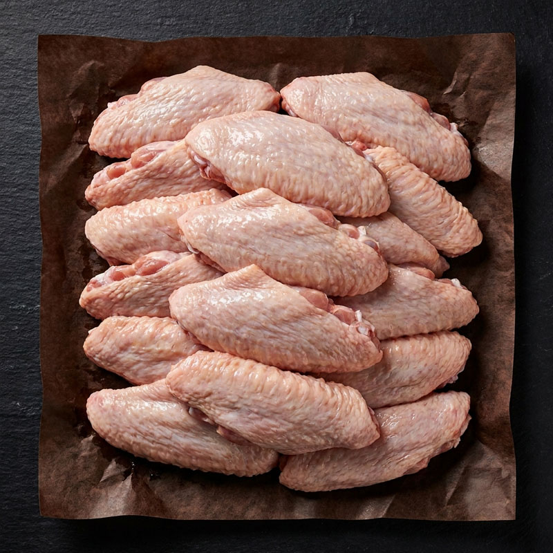 Raw chicken wings on brown parchment paper